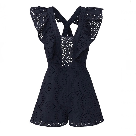 KEEPSAKE THE LABEL NAVY EMBROIDERED EYELET ROMPER - Picture 9 of 10